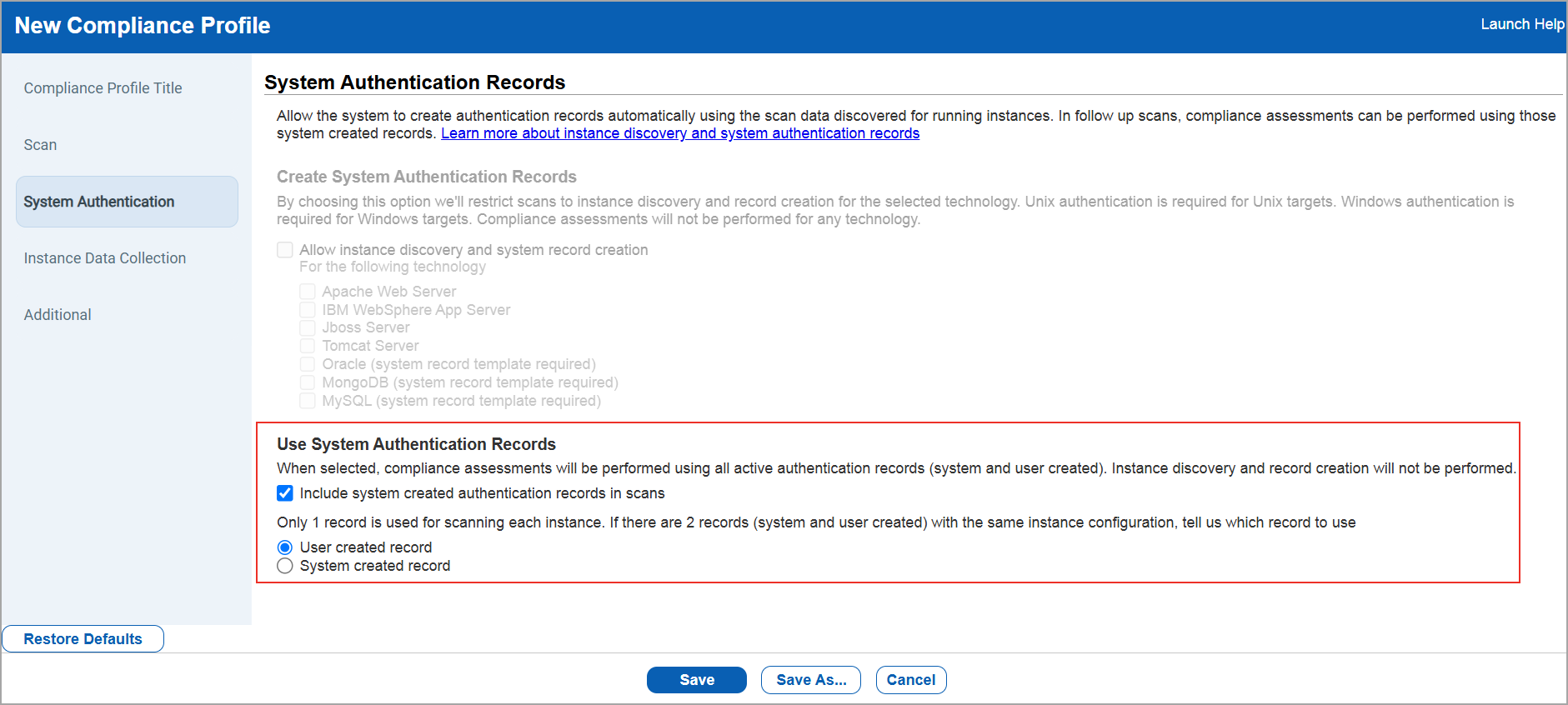 System Authentication Records