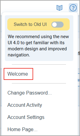 Welcome option on Help menu