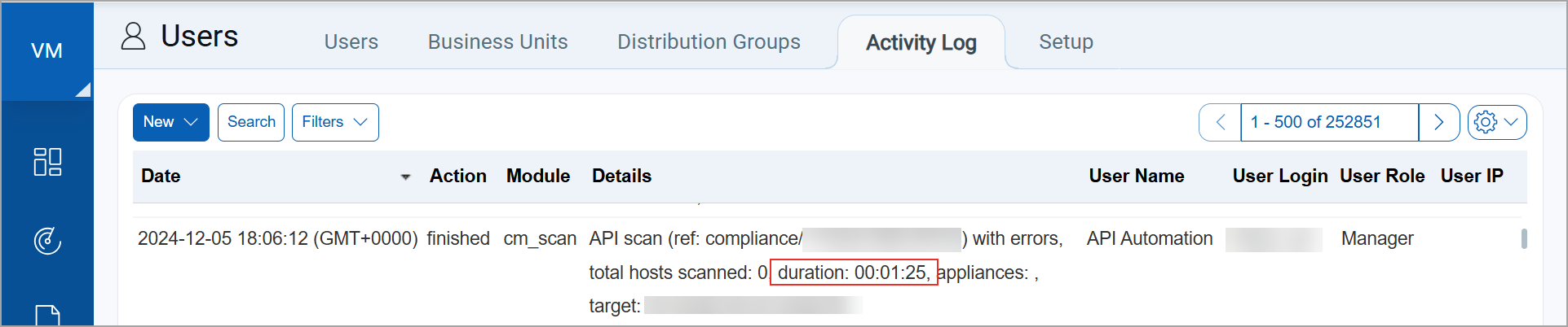 Activity log