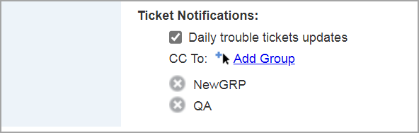 Daily trouble tickets updates notification option selected