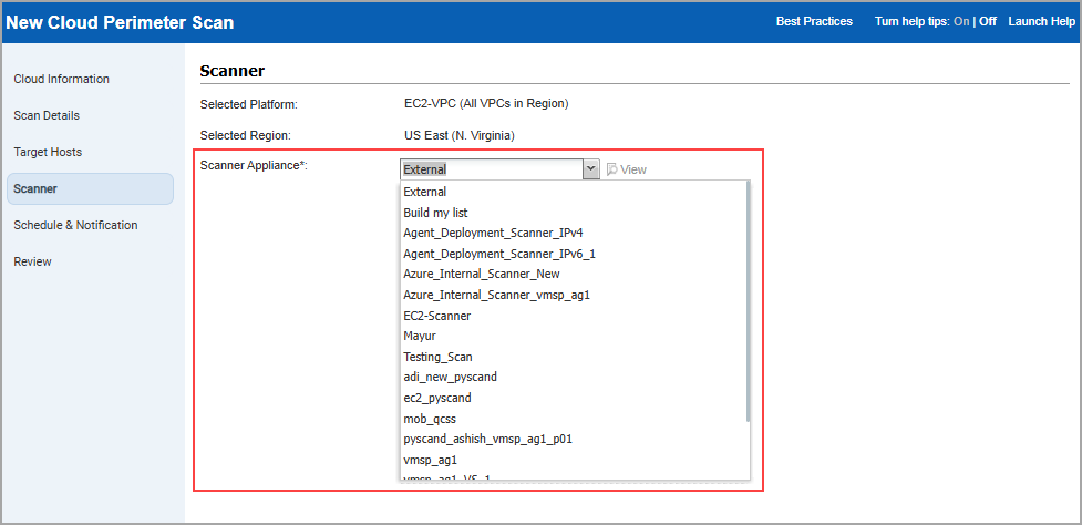 scanner selection for private cloud platforms