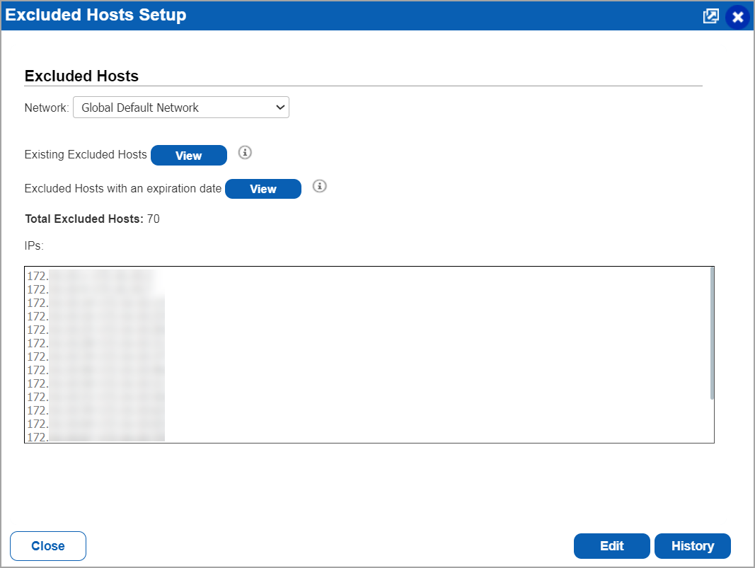 Excluded host setup window