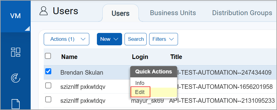 Edit user option on Quick Actions menu on Users tab