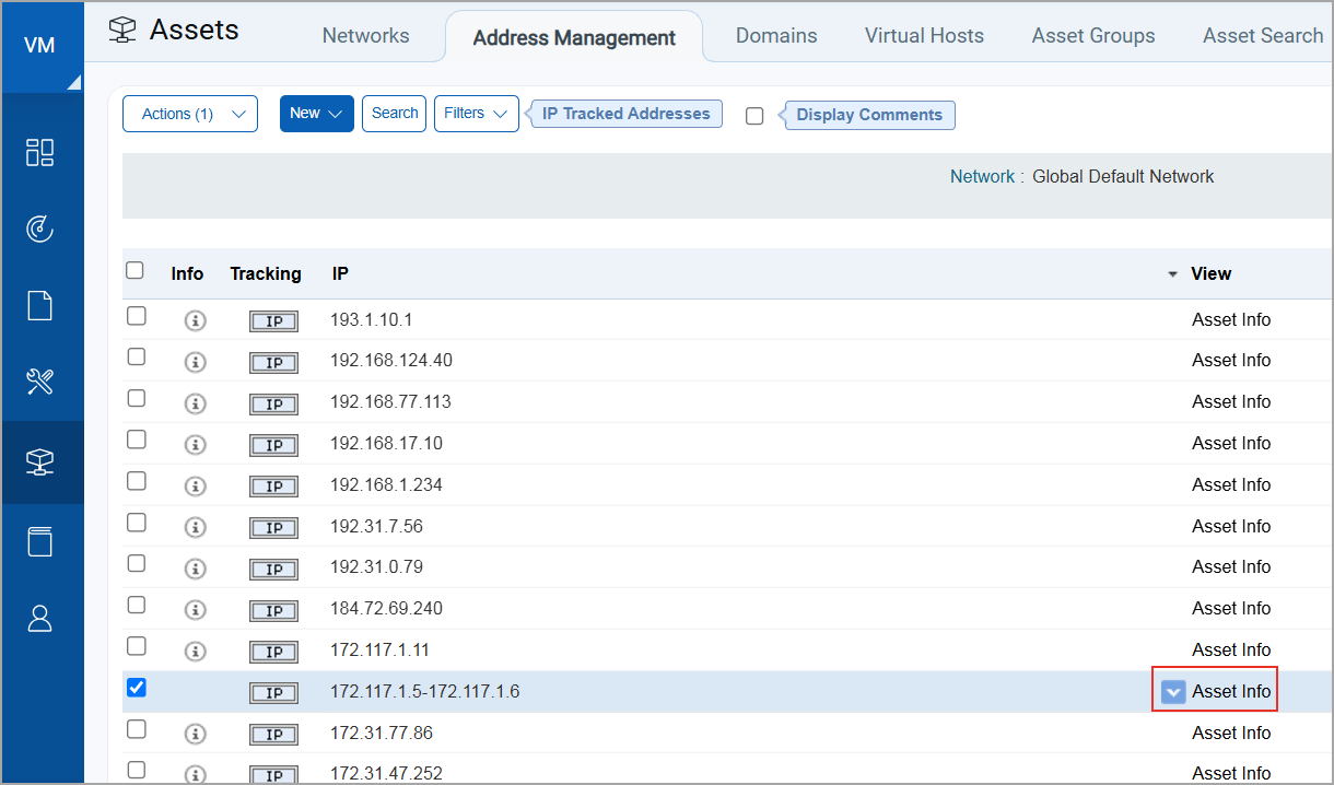 Asset Info link to run Asset Search Report