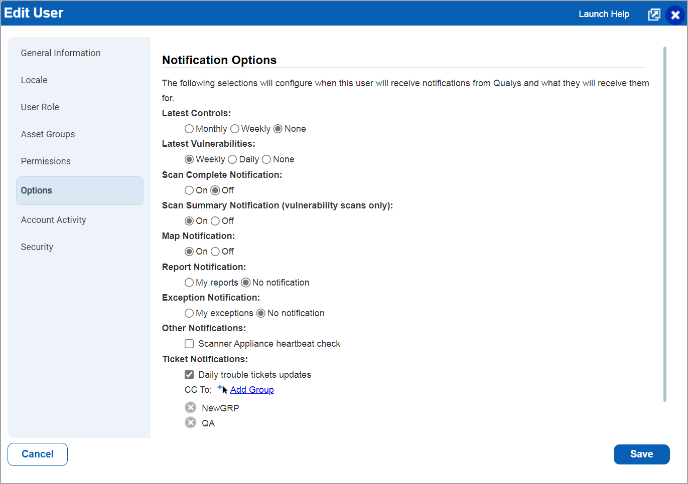 Email notification options in user profile