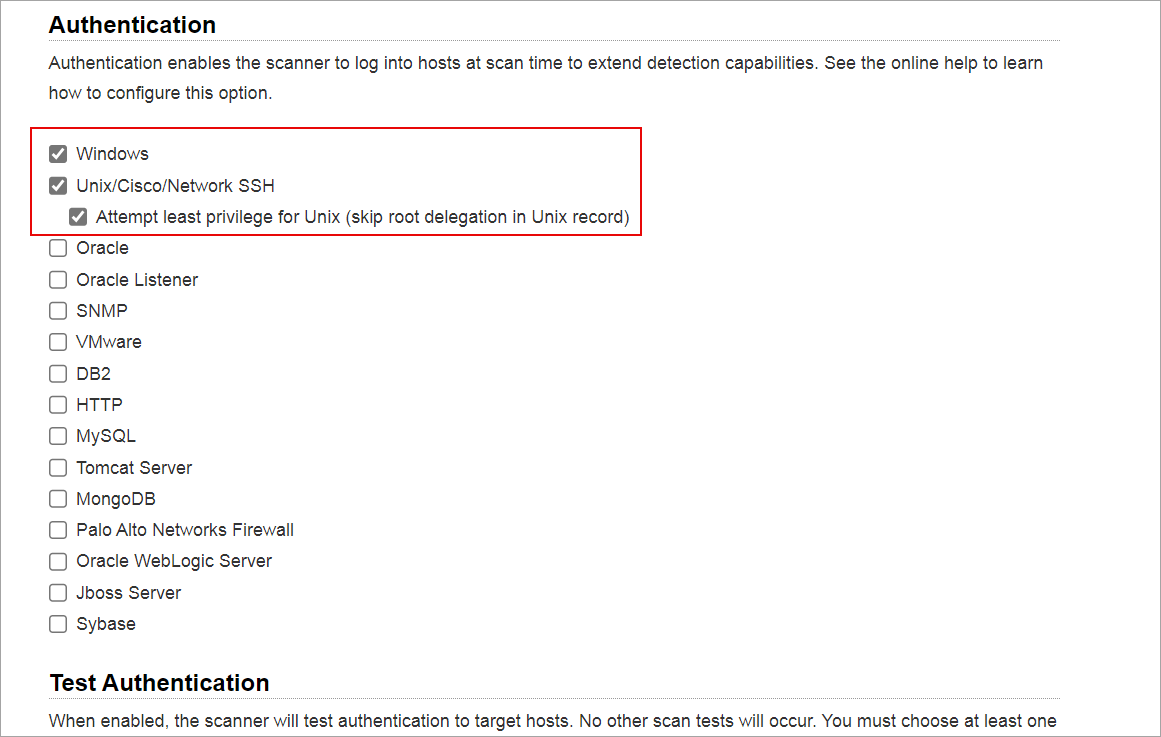 Unix Checkbox Qualys Recommended Option Profile