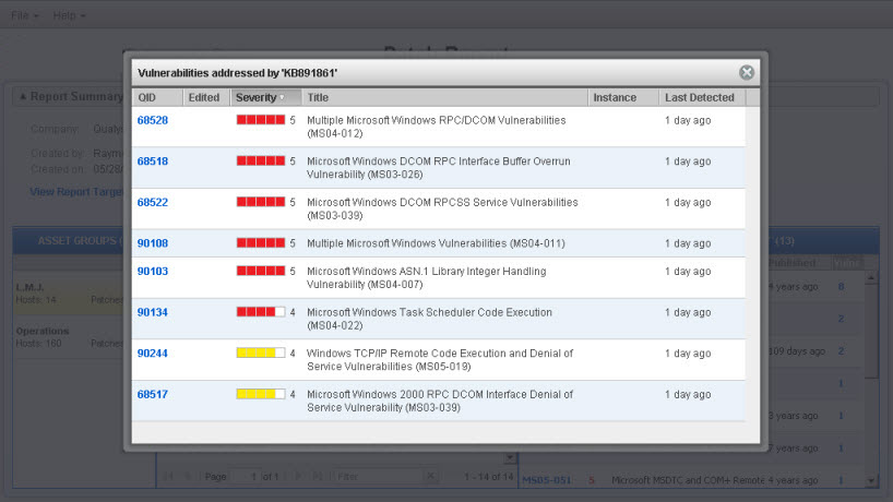Sample Online Patch Report - View Vulnerabilities