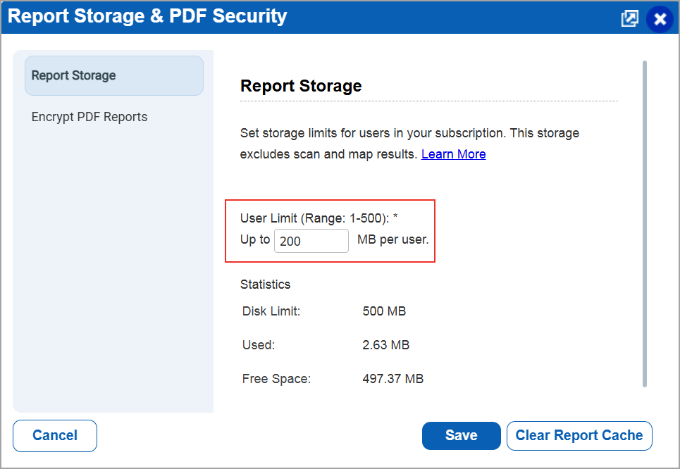 Viewing Report Storage Information