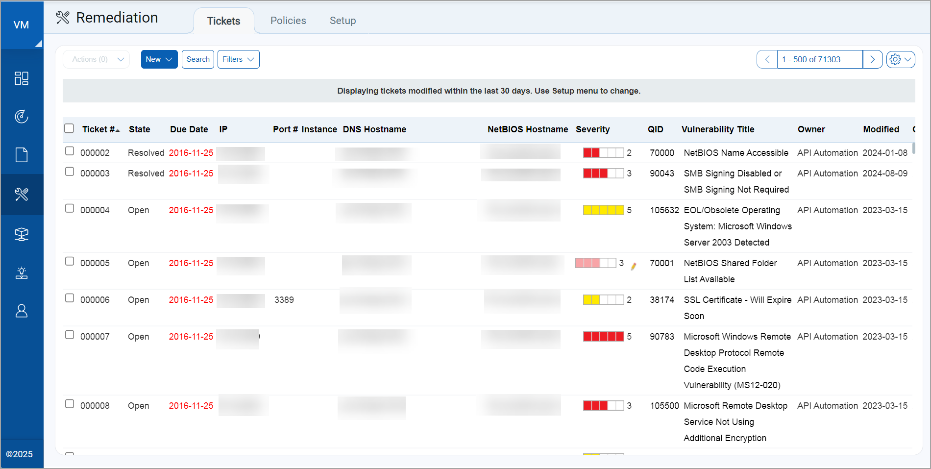 Display of all tickets under Remediation.