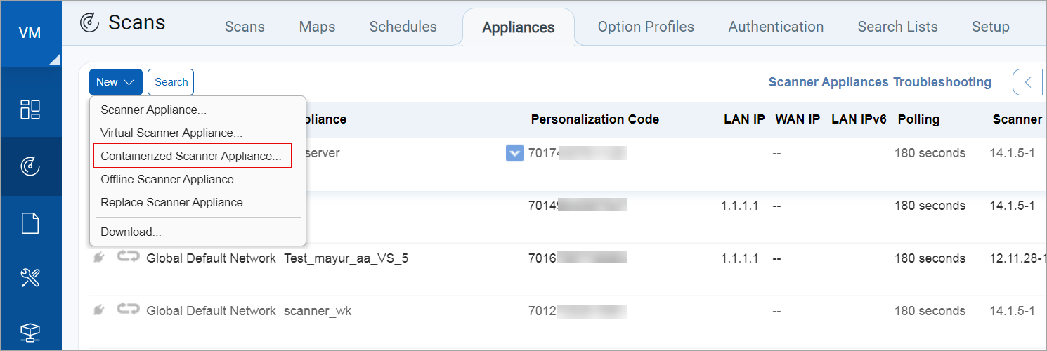 Add New Qualys Containerized Scanner Appliance