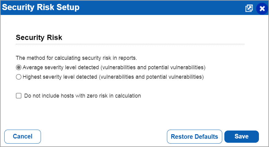 Security risk setup window