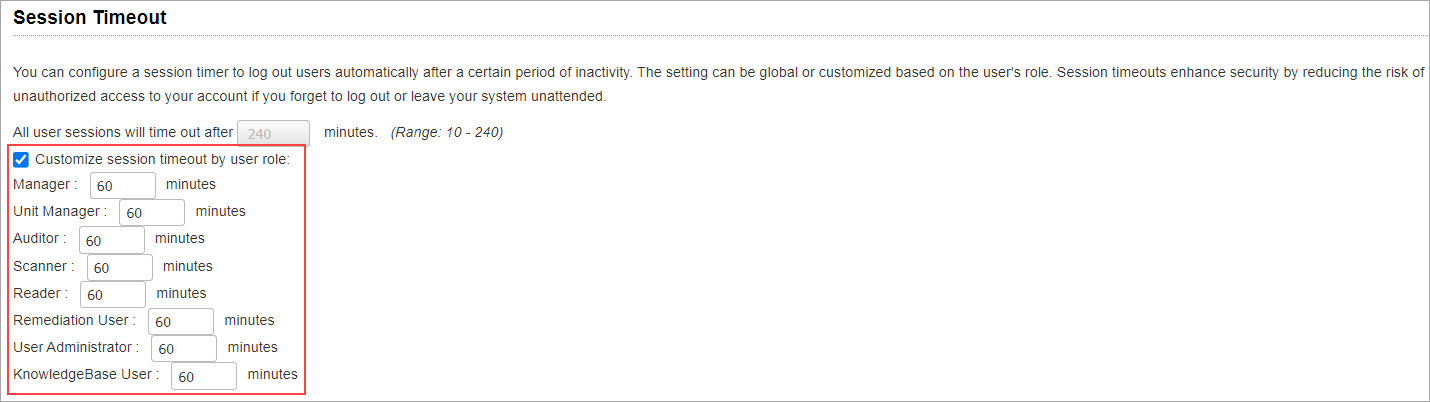Customization of Session timeout.