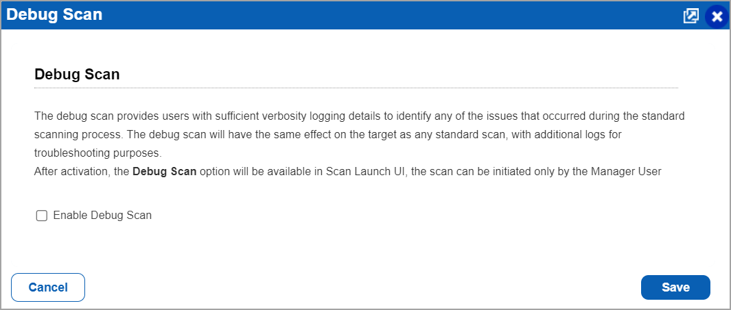 Debug scan window