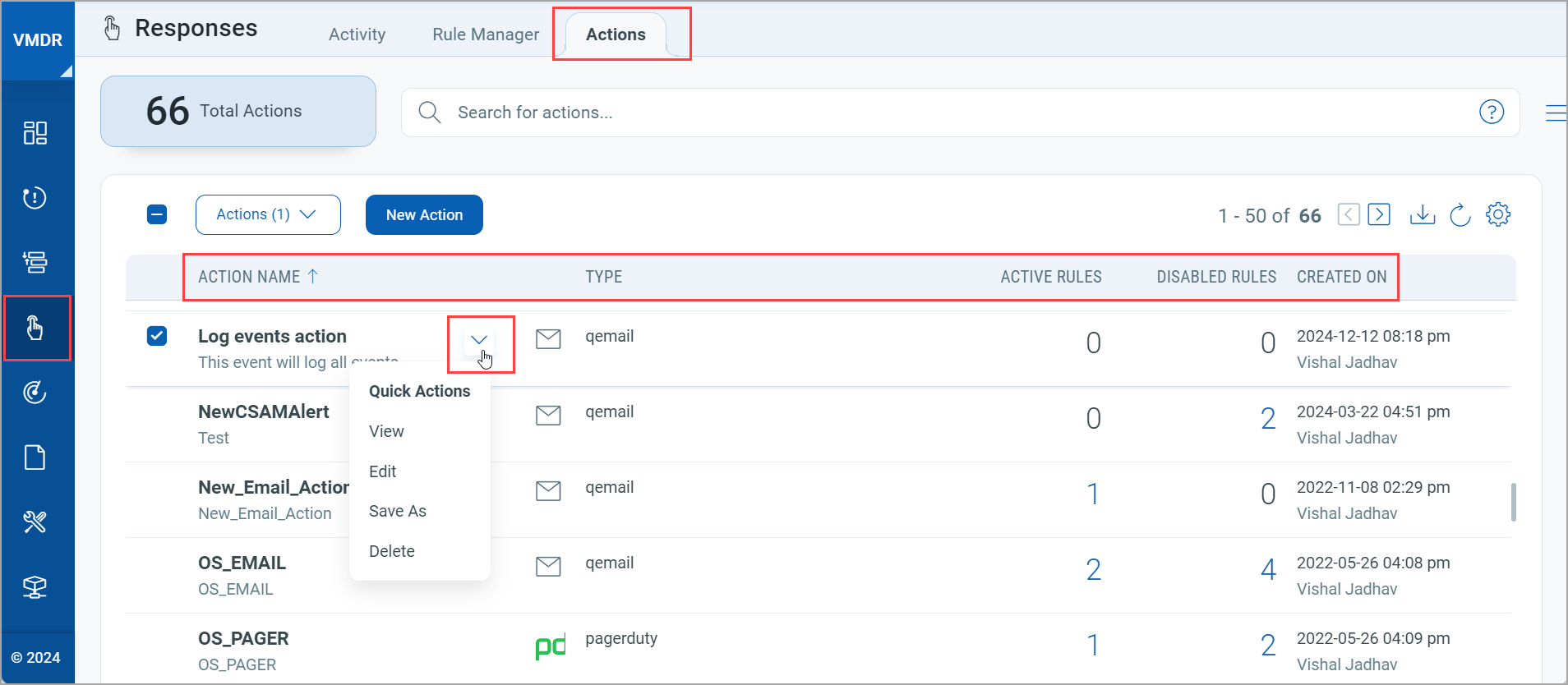 Manage Actions