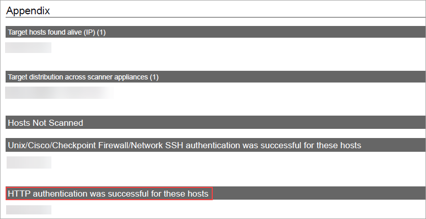 showing successful scan result under appendix.