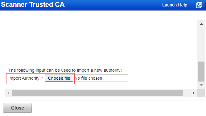 Choosing a file to import a trusted certificate authority.