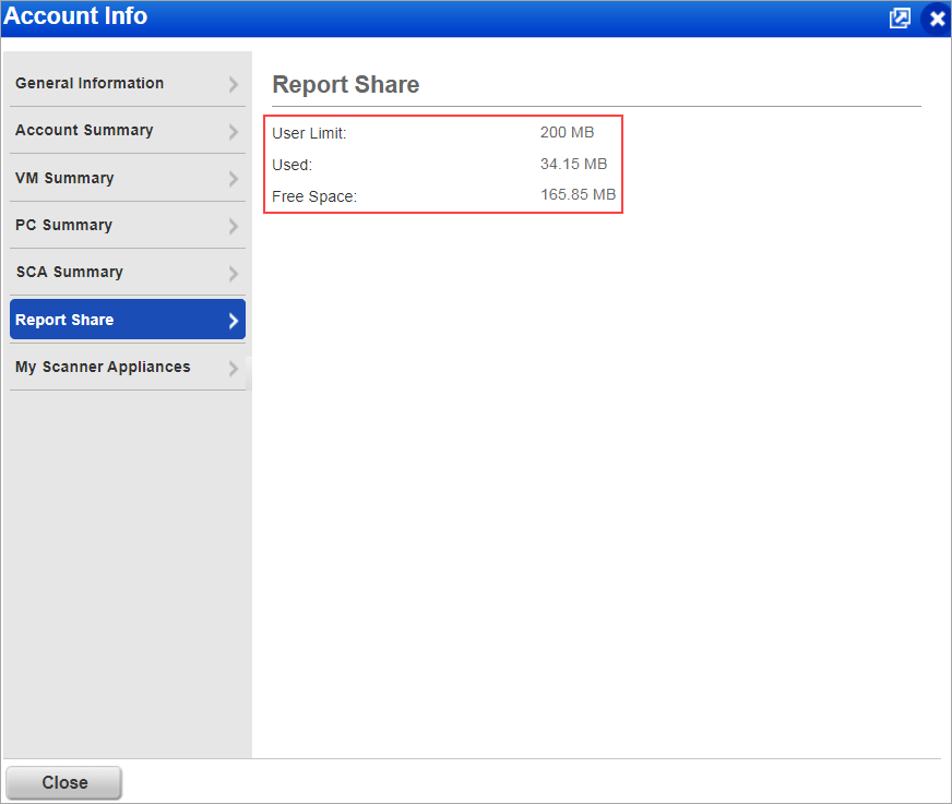 Report share displaying the summary of account information.