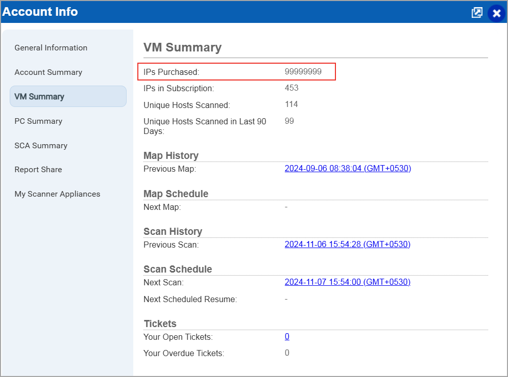 Subscription for limited IP shows IP purchase count.