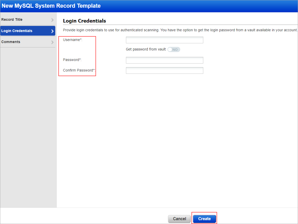 Login credentials for MySQL.