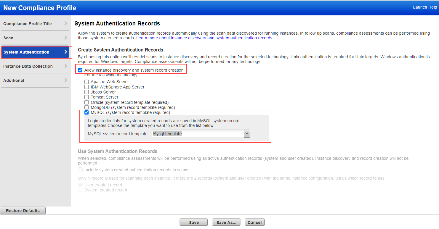 Enabling the system authentication records.