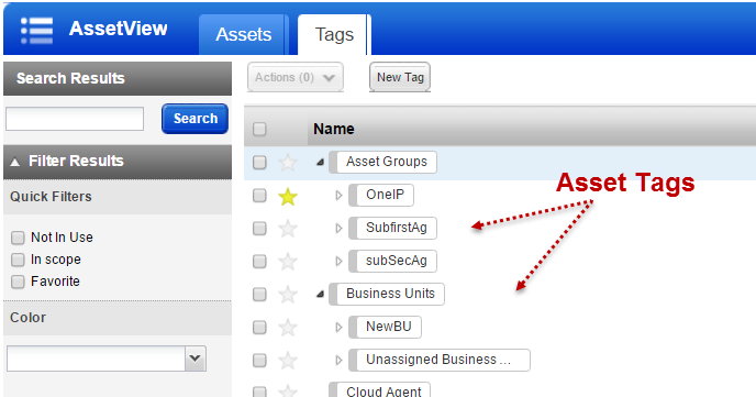Tags tab in AssetView