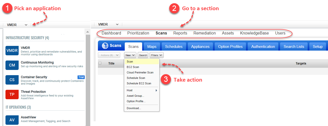 Get Started Step 1 Choose an application, Step 2 Go to a section, Step 3 Take action