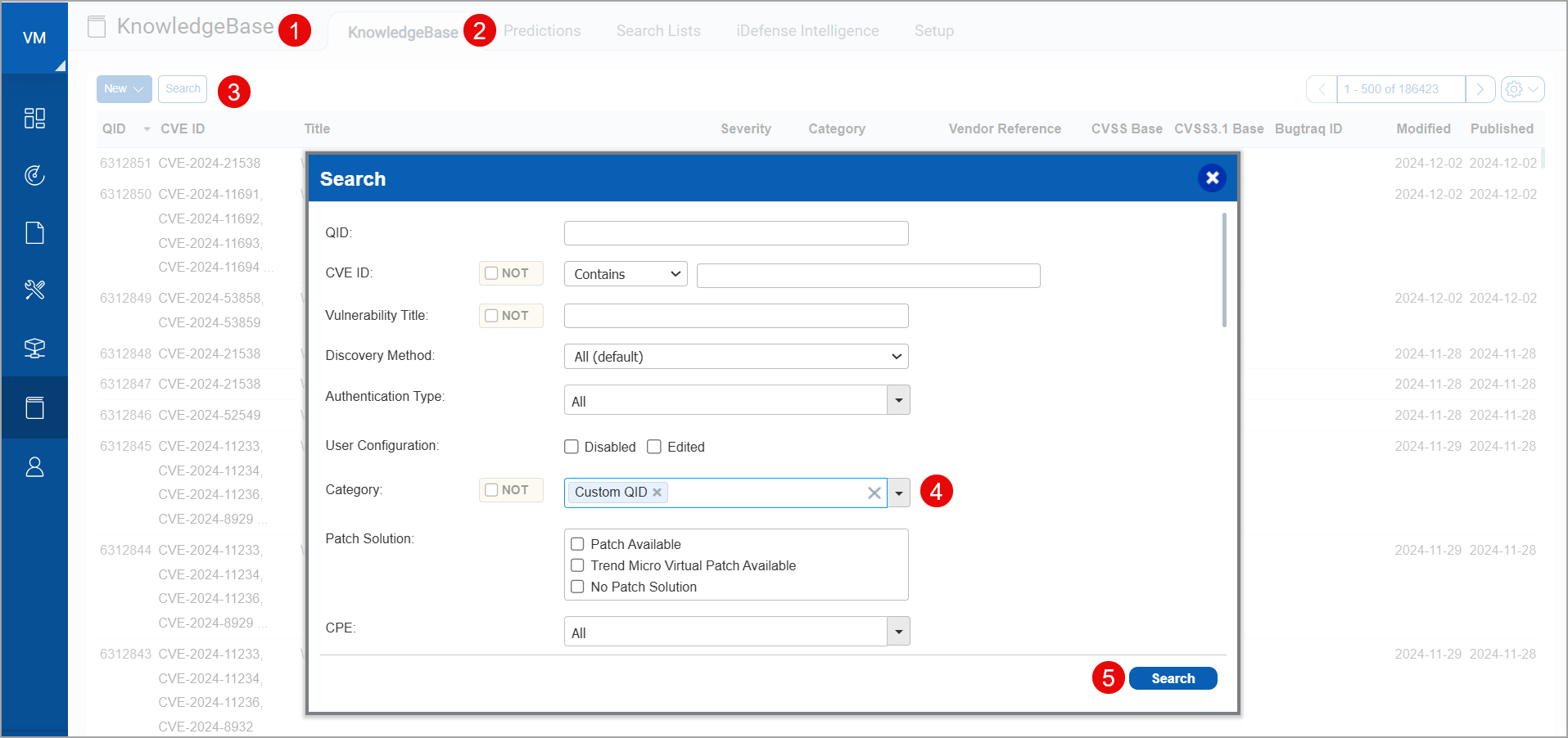 selecting Custome QID in KnowledgeBase search.