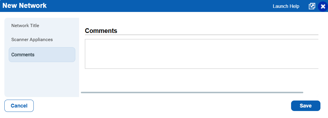 New network window with the comments tab displayed.