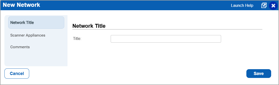 New network window with Network title tab displayed.