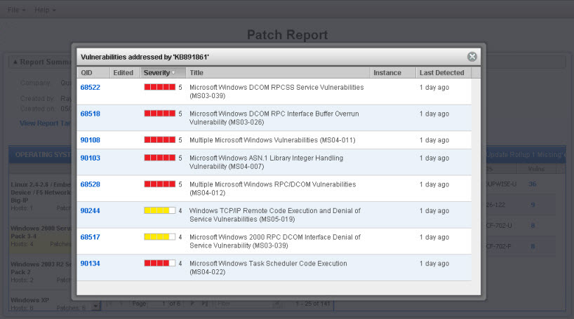 Sample Online Patch Report - View Vulnerabilities