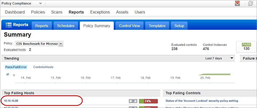 Sample Policy Summary page with link for Individual Host Report