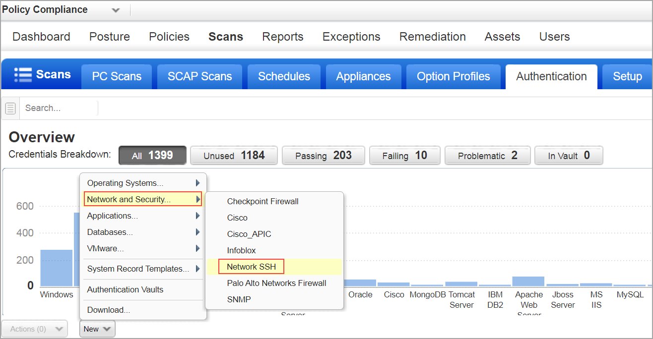 Creating an aurth record by selecting network and security.