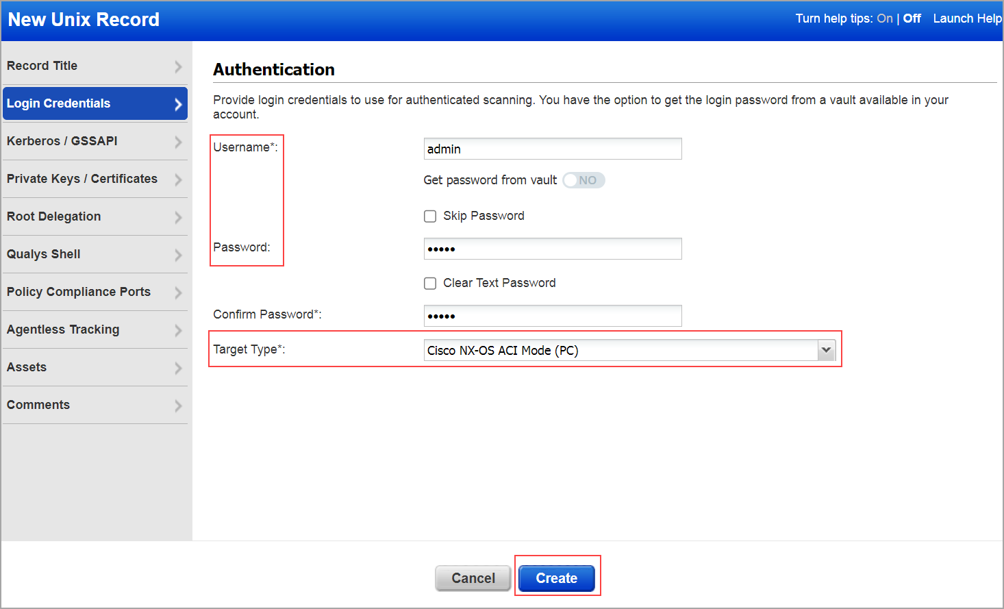 selecting the target type as Cisco NX-OS.