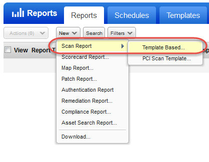 New Scan Report Template Based menu option under Reports