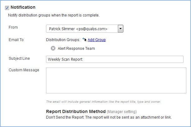 Notification options for report