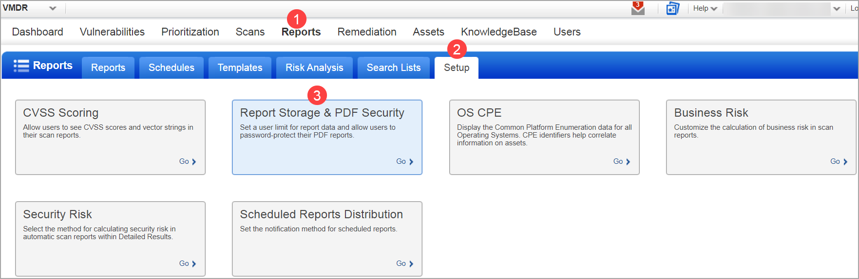 Report dashboard displaying Report storage.