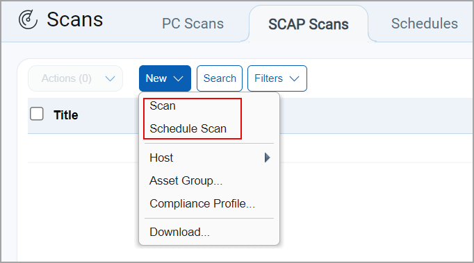 New Scan option under Scans in SCA