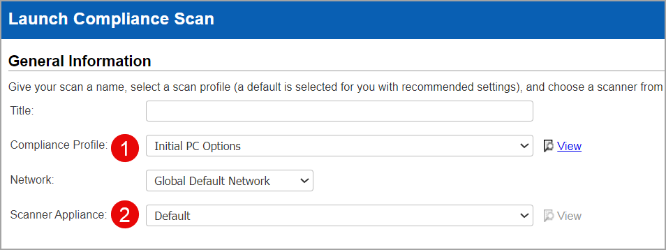 SCA scan settings - Compliance Profile and Scanner Appliance