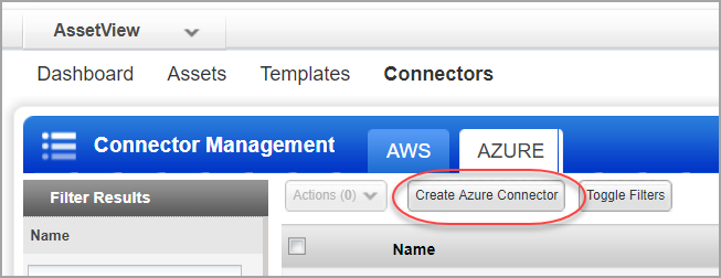 Create Azure Connector option in AssetView