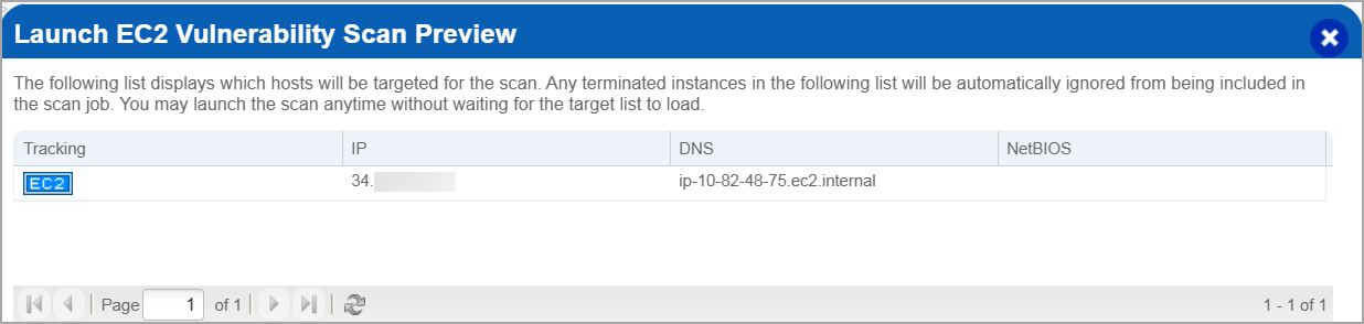 EC2 Vulnerability Scan Preview screen