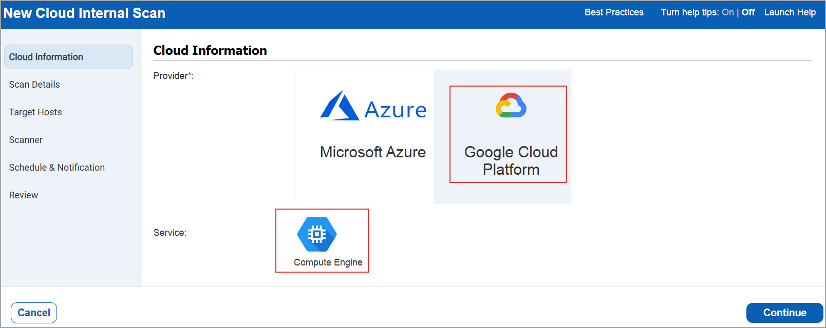 select Microsoft Azure as the cloud provider.