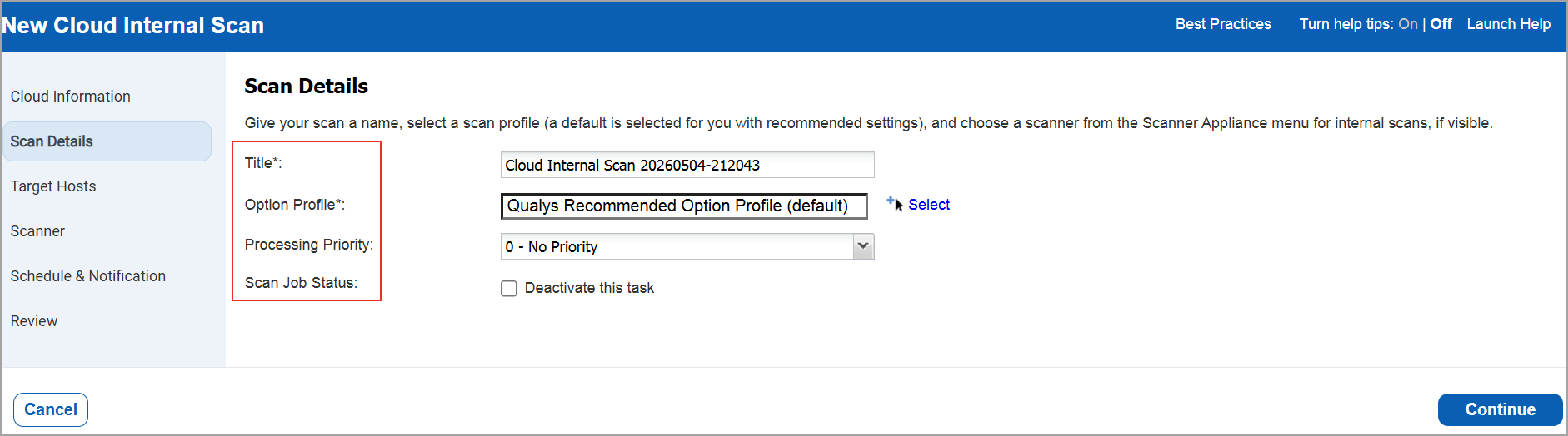 Select the scan details.