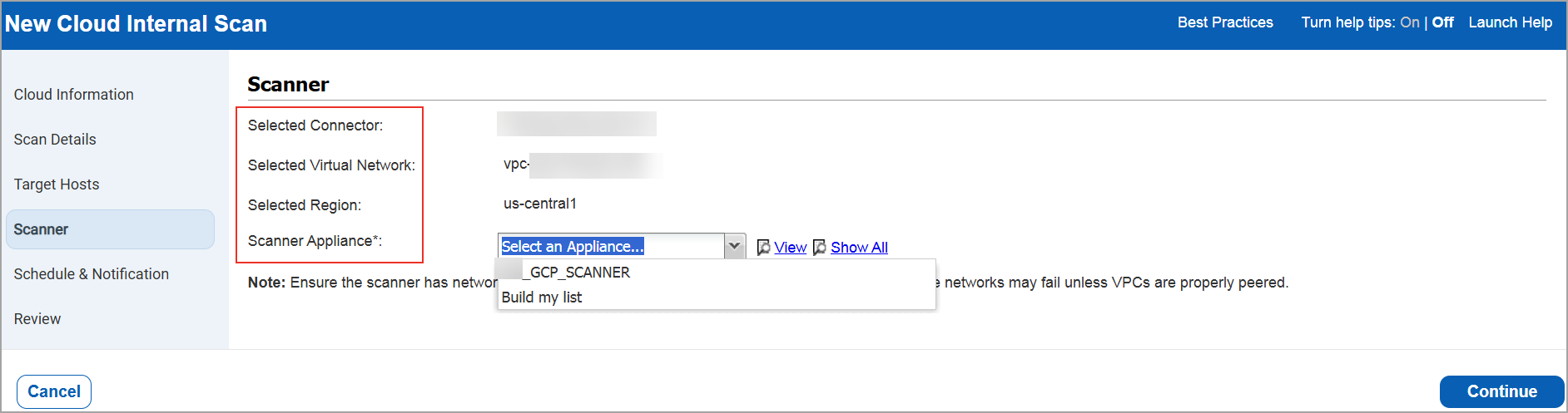 Select the scanner appliance.