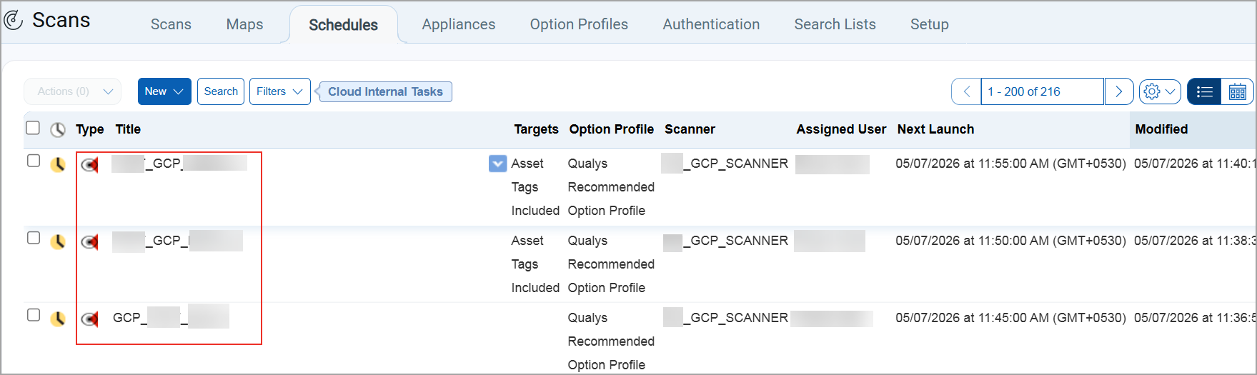 schedule scan filter