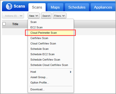 New Cloud Perimeter Scan option on Scans tab