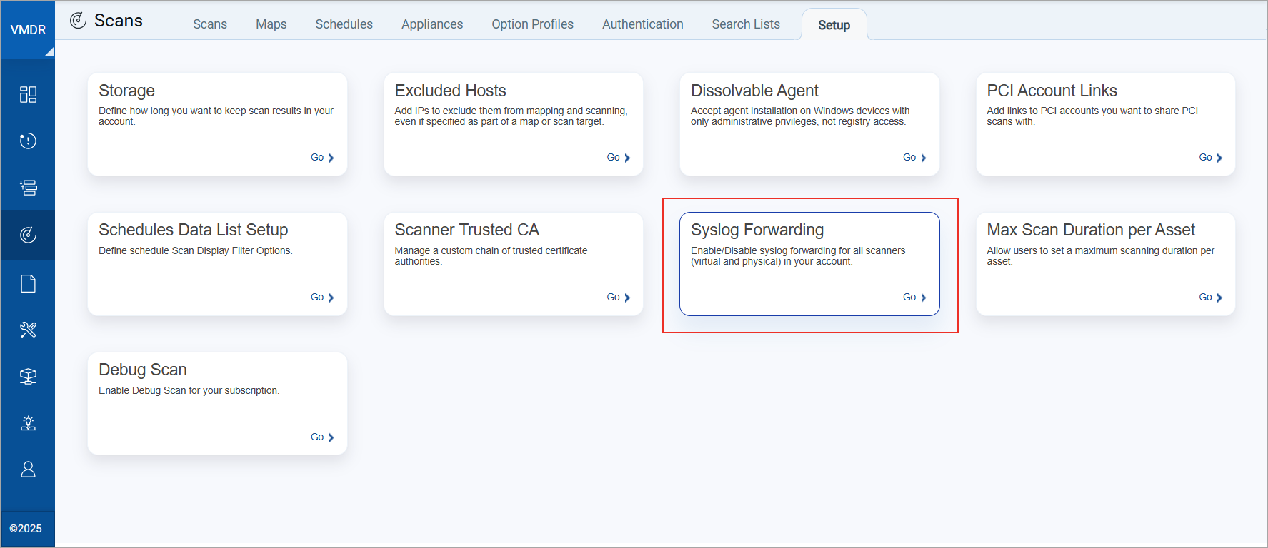 Scans Setup Syslog Forwarding