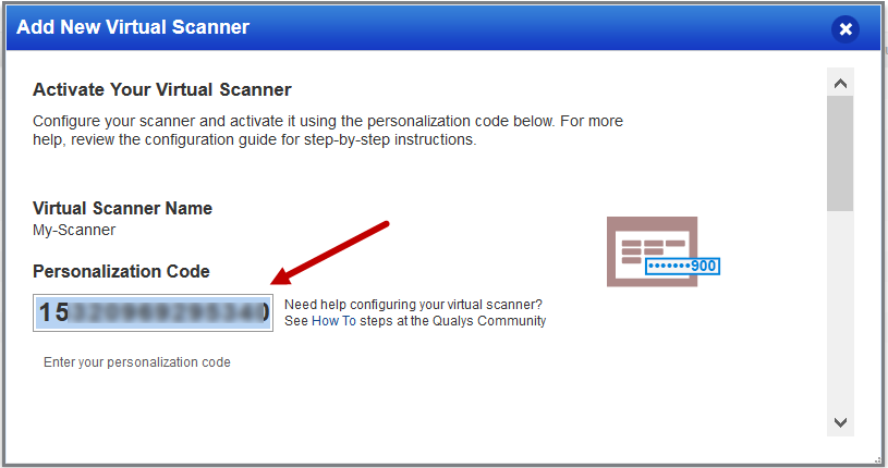 Personalization Code in Add New Virtual Scanner wizard