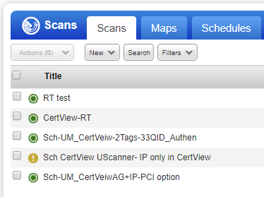 Scans list with scan status
