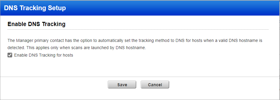 DNS tracking setup window