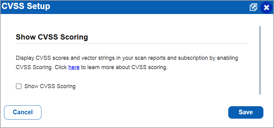 CVSS setup window